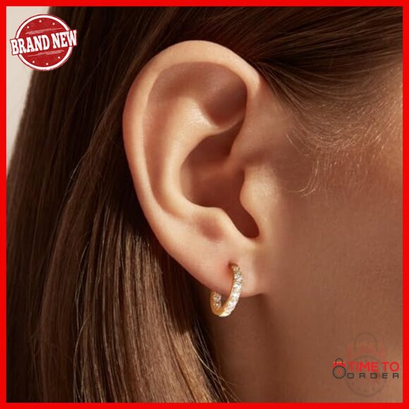 Sterling Silver Gold Plated Cubic Zirconia Hoop Earrings 14mm/20mm/26mm - Picture 2 of 7